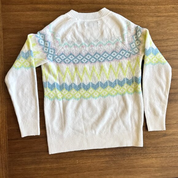 Loft Cream And Blue Crew Neck Textured Stripes Sweater - Picture 4 of 5